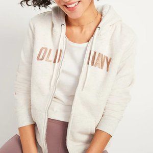 NWT Old Navy Cozy Sherpa-Lined Logo-Graphic Zip Hoodie for Women